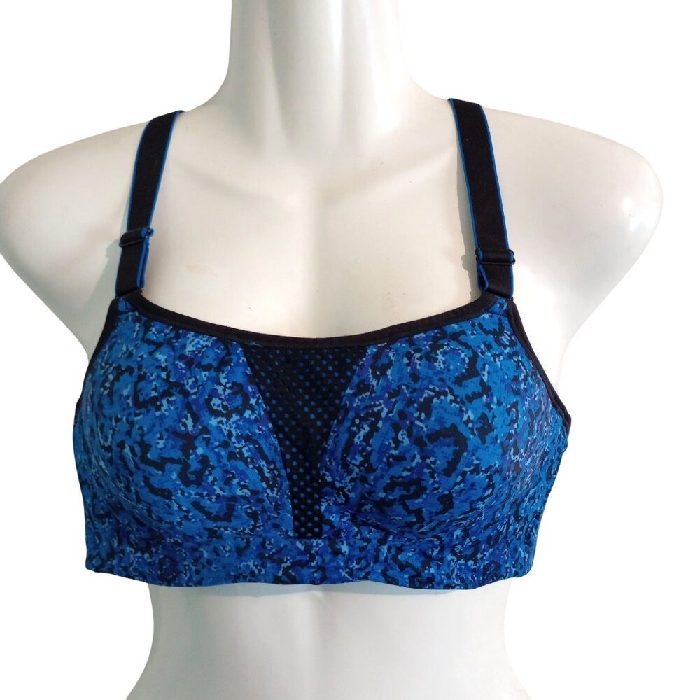 Maidenform Womens Cross-Back Blue Patterned Sports Bra Adjustable Straps Sz 36A